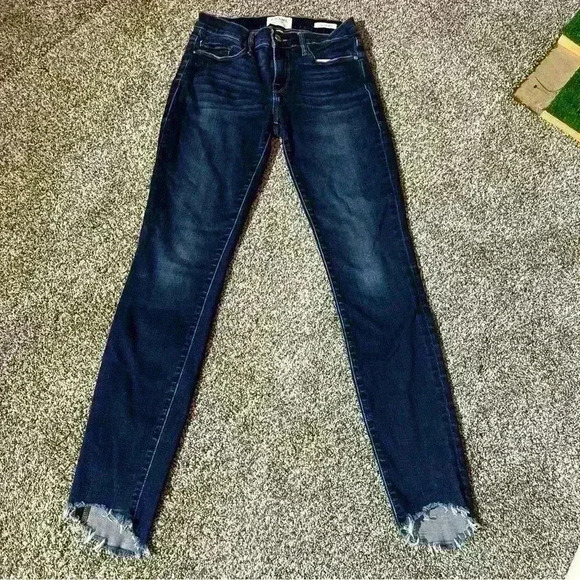 Frame Womens Le Skinny de Jeanne  size 26 Raw Ankle Hem Blue Denim - Picture 1 of 11